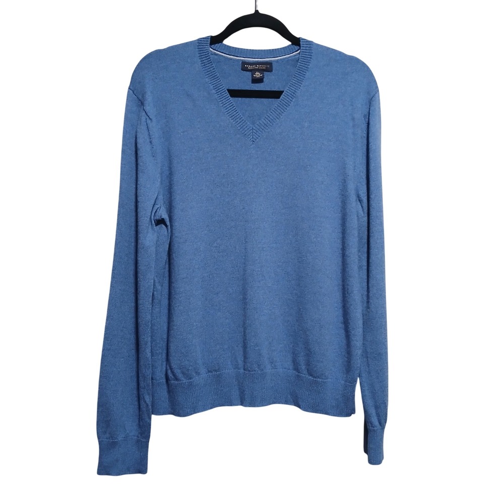 Banana Republic Extra Fine Merino Wool V-Neck Sweater Mens XL‎ Blue